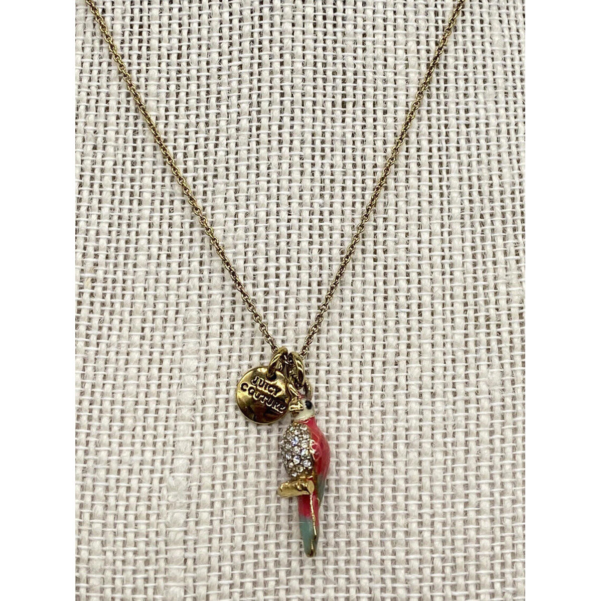 Juicy Couture Colorful Parrot Pendant Charm Rare Gold W Crystals Chain Necklace 85$